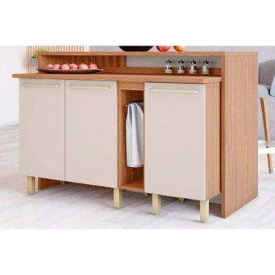Bancada Ilha Cozinha Balcão Gourmet Requinte c/ 3 Portas 145cm Nature/Areia - Henn