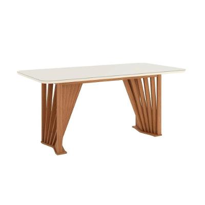 Mesa de Sala Jantar Adriana SC82 c/Tampo Madeirado Vidro Curvo 180x90cm Nature/Off White - Henn