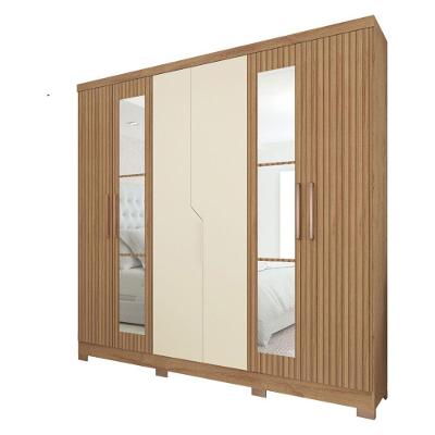 Guarda Roupa Casal 6 Portas 4 Gavetas Com Espelhos E Pés Chicago Atualle Canelato Rústico Com Natura Off White