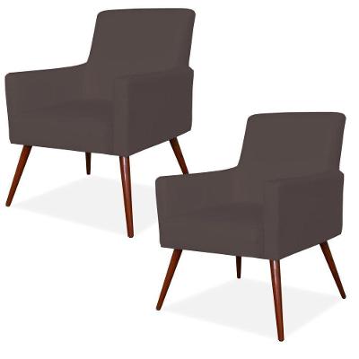Kit 02 Poltronas Maria W01 Pés Palito Corino Marrom