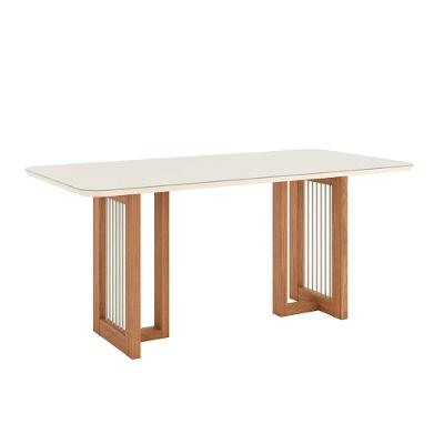Mesa de Sala Jantar Yara SC81 c/Tampo Madeirado Vidro Curvo 180x90cm Nature/Off White - Henn