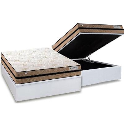 Cama Box Baú Casal: Colchão Molas MasterPocket Ensacadas Plumatex   Smart Milano + Base CRC Courano White(138x188)