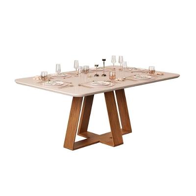 Mesa de Sala Jantar Celeste c/Tampo Madeirado Vidro Curvo 160x90cm Freijó/Off White - DJ Móveis