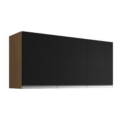 Armário De Cozinha Aéreo 120cm 3 Portas Andréia Amêndoa Preto