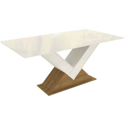 Mesa de Sala Jantar Amora + Tampo Madeirado c/ Vidro 160x90cm Freijó/Off White - Kappesberg