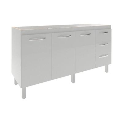 Balcão Cozinha Armário Gabinete Para Pia 157 Cm 3 Portas E 3 Gavetas Estela Branco