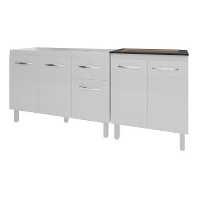 Armário Cozinha Gabinete Pia De 120 Cm Aline E Balcão Fran Para Cooktop 4 Bocas Branco