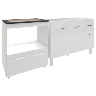 Cozinha Armário Balcão Gabinete De Pia Aline 120 Cm E Balcão Evelyn Para Fogão Cooktop 5 Bocas E Forno Branco
