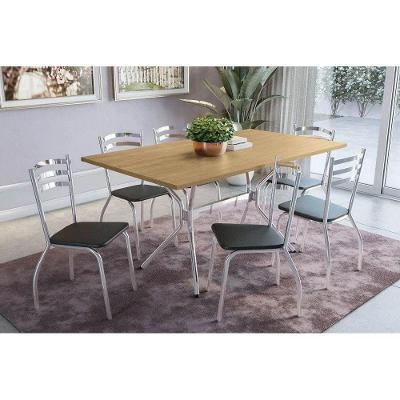 Sala de Jantar Completa Loire c/ Tampo de Madeira 1.36cm + 6 Cadeiras Portugal Cromada - Preto - Kappesberg