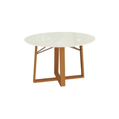 Mesa de Sala Jantar Elma Madeira Maciça + Tampo Madeirado c/ Vidro 120x120cm Carvalho/Off White - Kappesberg
