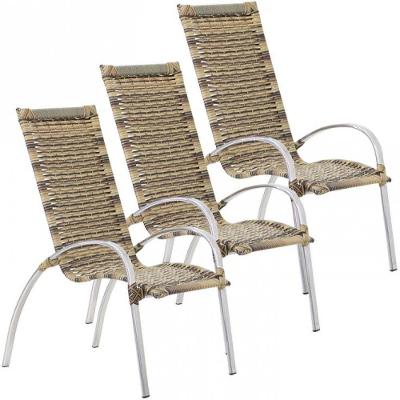 Jogo 3 Cadeiras Garden Alumínio área Jardim Piscina Trama Cappuccino