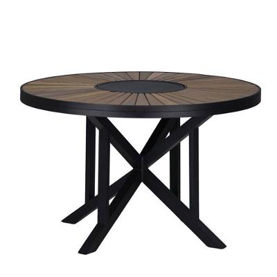 Mesa Atenas 120cm Tampo Madeira Giratório Em Alumínio Trama Preto