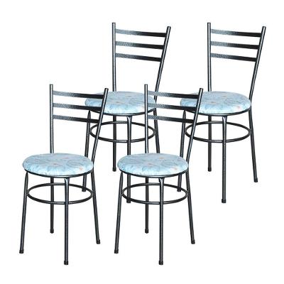 Conjunto 4 Cadeiras Para Cozinha Epoxi Preta Craqueada Assento Floral Gelo