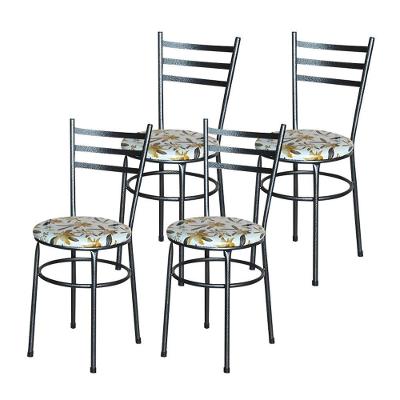 Conjunto 4 Cadeiras Para Cozinha Epoxi Preta Craqueada Assento Floral Orquídea