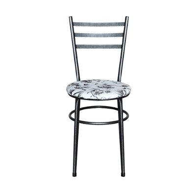 Conjunto 4 Cadeiras Para Cozinha Epoxi Preta Craqueada Assento Floral Branco