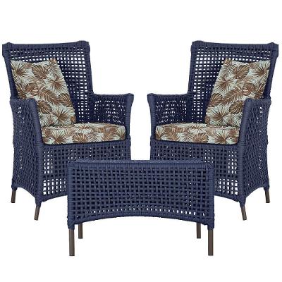 2 Poltronas E 1 Mesa Igapó Alumínio Marrom Corda Náutica E6 Azul