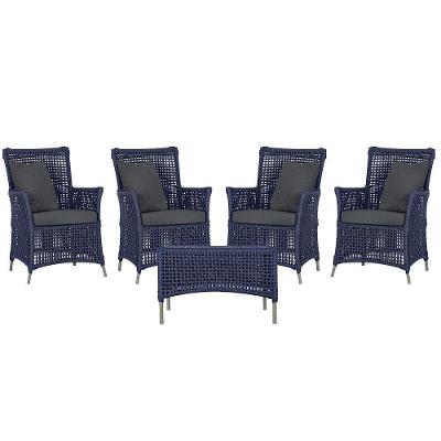 4 Poltronas E 1 Mesa Igapó Alumínio Fendi Corda Náutica E11 Azul