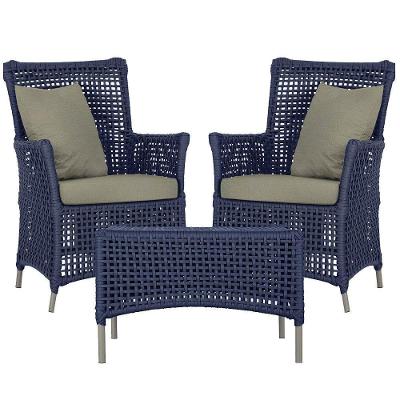2 Poltronas E 1 Mesa Igapó Alumínio Fendi Corda Náutica E8 Azul