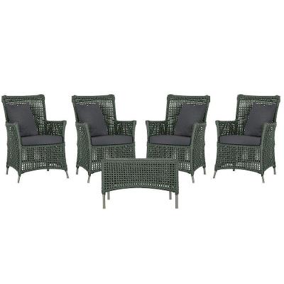 4 Poltronas E 1 Mesa Igapó Alumínio Fendi Corda Náutica E11 Verde