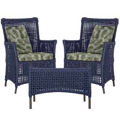 2 Poltronas E 1 Mesa Igapó Alumínio Marrom Corda Náutica E5 Azul