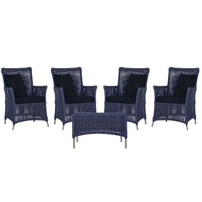 4 Poltronas E 1 Mesa Igapó Alumínio Fendi Corda Náutica E12 Azul