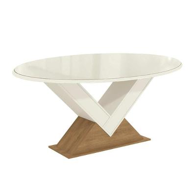 Mesa de Sala Jantar Amora + Tampo Madeirado c/ Vidro 180x105cm Freijó/Off White - Kappesberg