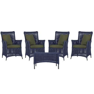 4 Poltronas E 1 Mesa Igapó Alumínio Preta Corda Náutica E13 Azul