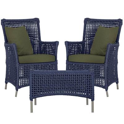 2 Poltronas E 1 Mesa Igapó Alumínio Fendi Corda Náutica E13 Azul