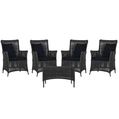 4 Poltronas E 1 Mesa Igapó Alumínio Preta Corda Náutica E12 Preto