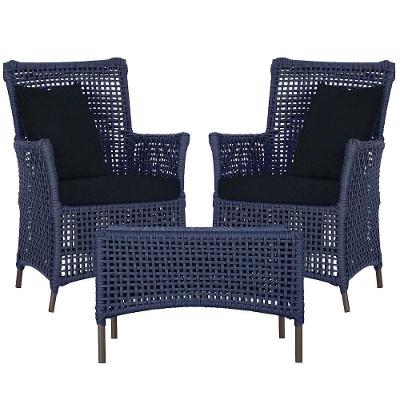 2 Poltronas E 1 Mesa Igapó Alumínio Marrom Corda Náutica E12 Azul