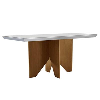 Mesa de Sala Jantar Nevada c/Tampo Madeirado Canto Curvo 120x80cm Imbuia/Off White - Rufato