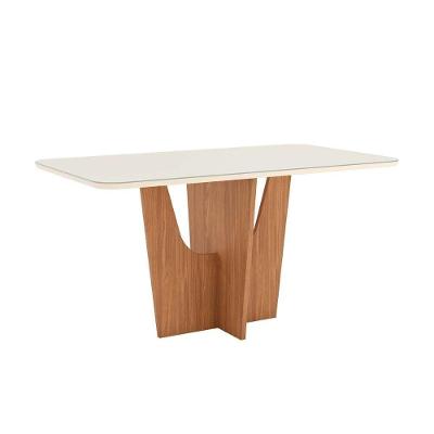 Mesa de Sala Jantar Vértice SC88 c/Tampo Madeirado Vidro Curvo 180x90cm Nature/Off White - Henn