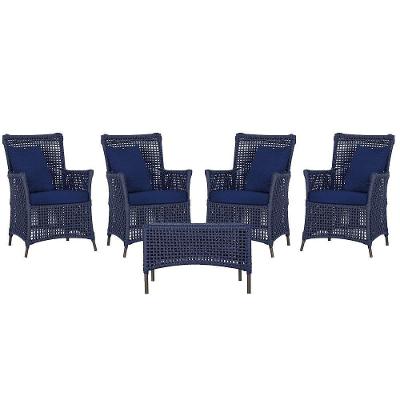 4 Poltronas E 1 Mesa Igapó Alumínio Marrom Corda Náutica E10 Azul