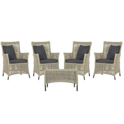 4 Poltronas E 1 Mesa Igapó Alumínio Marrom Corda Náutica E11 Rami
