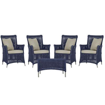 4 Poltronas E 1 Mesa Igapó Alumínio Fendi Corda Náutica E7 Azul