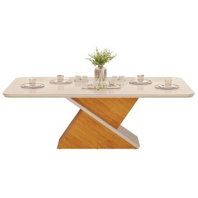 Mesa de Sala Jantar Zafira c/Tampo Madeirado Vidro Curvo 200x100cm Cedro/Off White/Off White - DJ Móveis