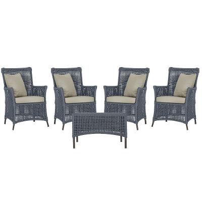 4 Poltronas E 1 Mesa Igapó Alumínio Marrom Corda Náutica E7 Prata