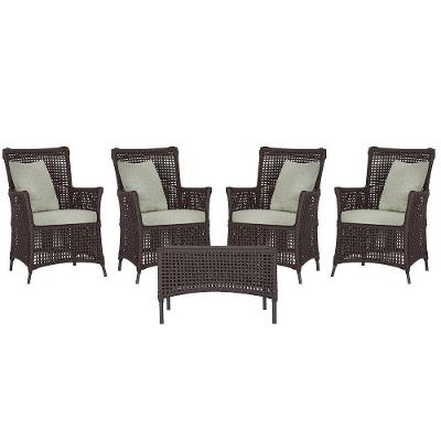 4 Poltronas E 1 Mesa Igapó Alumínio Preta Corda Náutica E3 Marrom
