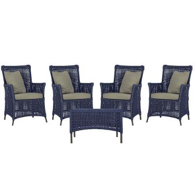 4 Poltronas E 1 Mesa Igapó Alumínio Marrom Corda Náutica E8 Azul