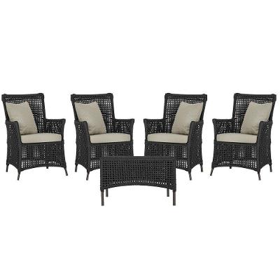 4 Poltronas E 1 Mesa Igapó Alumínio Marrom Corda Náutica E7 Preto
