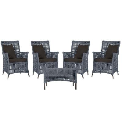 4 Poltronas E 1 Mesa Igapó Alumínio Marrom Corda Náutica E9 Prata