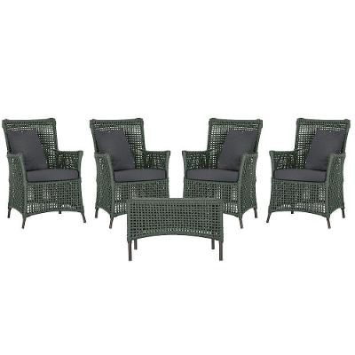 4 Poltronas E 1 Mesa Igapó Alumínio Marrom Corda Náutica E11 Verde