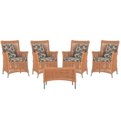 4 Poltronas E 1 Mesa Igapó Alumínio Fendi Corda Náutica E6 Terra Cota