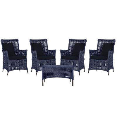4 Poltronas E 1 Mesa Igapó Alumínio Marrom Corda Náutica E12 Azul