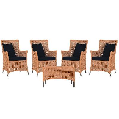 4 Poltronas E 1 Mesa Igapó Alumínio Marrom Corda Náutica E12 Terra Cota