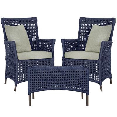 2 Poltronas 1 Mesa Igapó Em Alumínio Marrom Corda Náutica E3 Azul