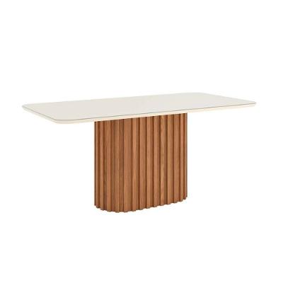 Mesa de Sala Jantar Solana SC84 c/Tampo Madeirado Vidro Curvo 180x90cm Nature/Off White - Henn