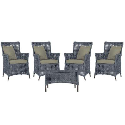 4 Poltronas E 1 Mesa Igapó Alumínio Marrom Corda Náutica E8 Prata