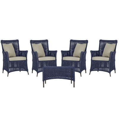 4 Poltronas E 1 Mesa Igapó Alumínio Marrom Corda Náutica E7 Azul