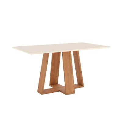 Mesa de Sala Jantar Lins SC94 c/Tampo Madeirado Reto s/ Vidro 160x90cm Nature/Off White - Henn